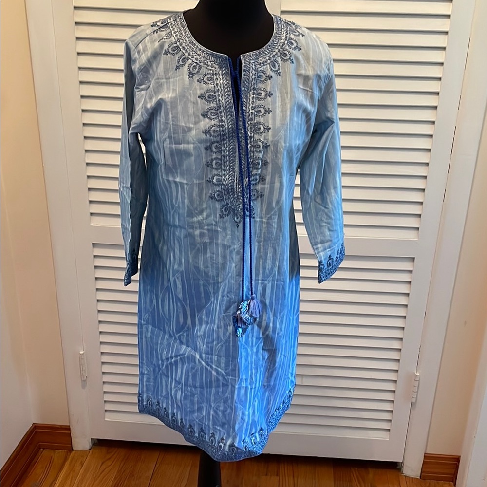 Bella Tu Light Blue Tunic/Dress cotton embroidered  M